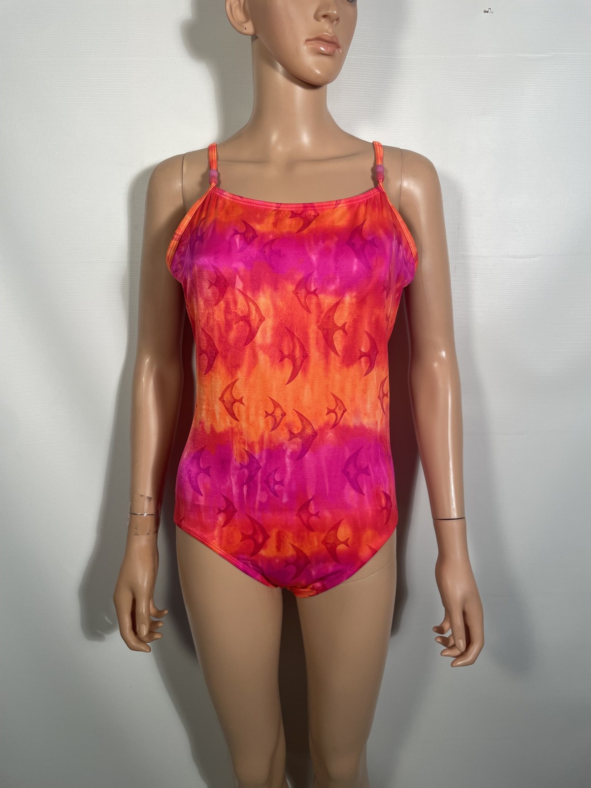 Vintage 1990s Neon Fish Print One Piece Bathing Suit Size L