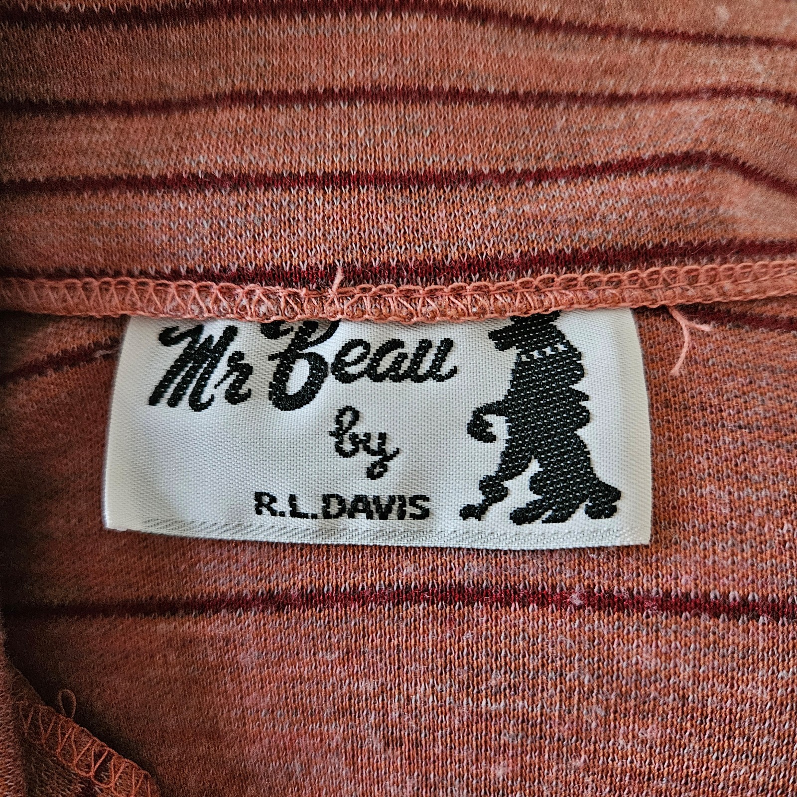 Mr. Beau RL Davis Vintage 1970s Poly Knit Heathered Striped Button Top Shirt M/L