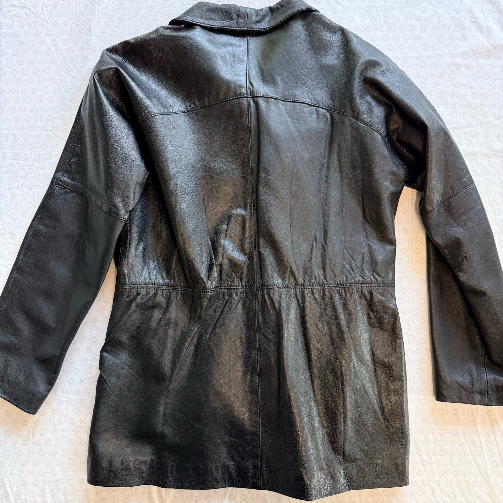 Vintage 80s Black Leather Cinched Waist Jacket Blazer Womens Size 38 Goth Grunge