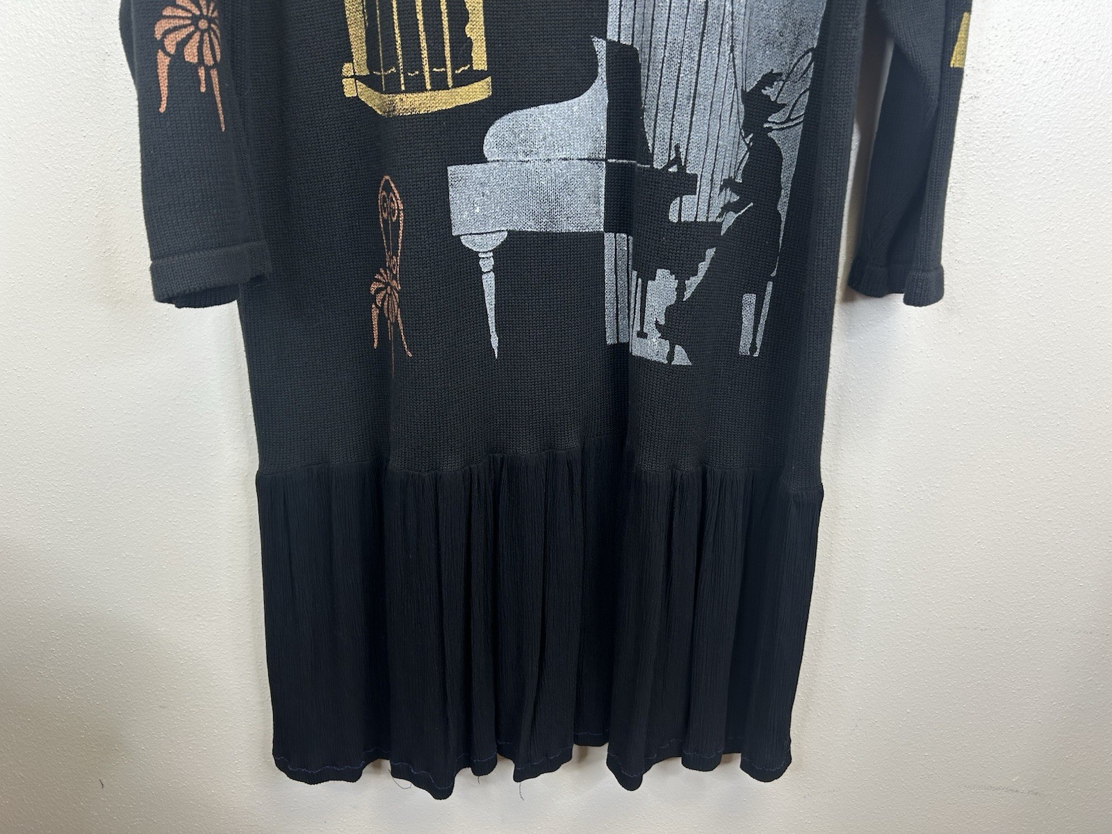 Vintage 90s Art to Wear Hand painted Dress Size M/L Lagenlook Boho Artsy City