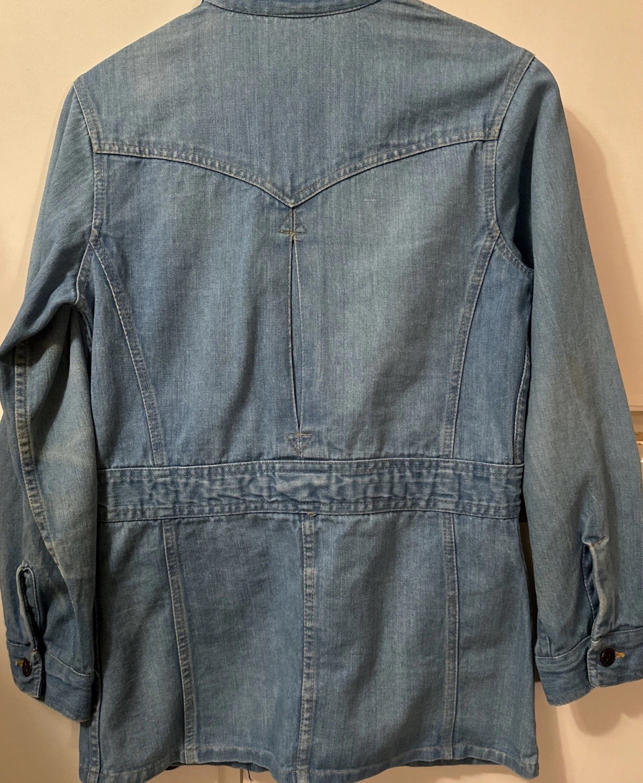 Vintage 60s 70s Womens Denim Blue Jean Mod Hippy Boho, Safari Coat Jacket