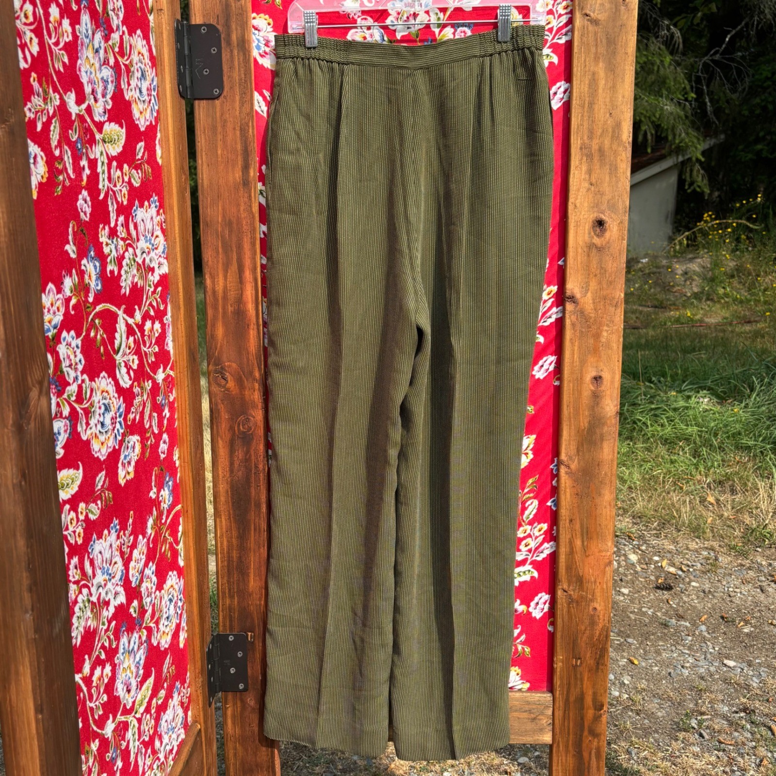 Vintage Army+Chartreuse Green Polka Dot High Rise Wide Leg Trouser Pants Size L