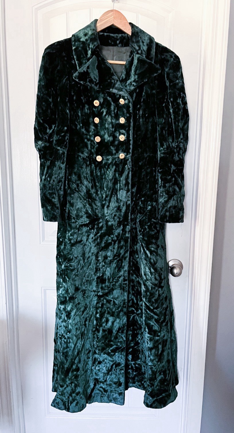 Vintage Green Crushed Velvet Double Breasted Coat Styled By Stratton