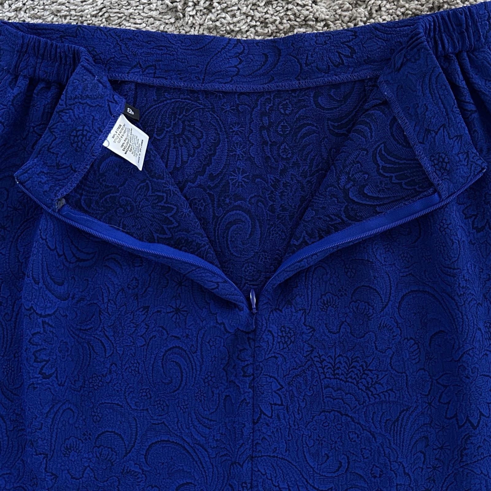 VTG Miss Dorby 2Pc Skirt Suit Set 6P Royal Blue Floral Jacquard Ruffle Coquett