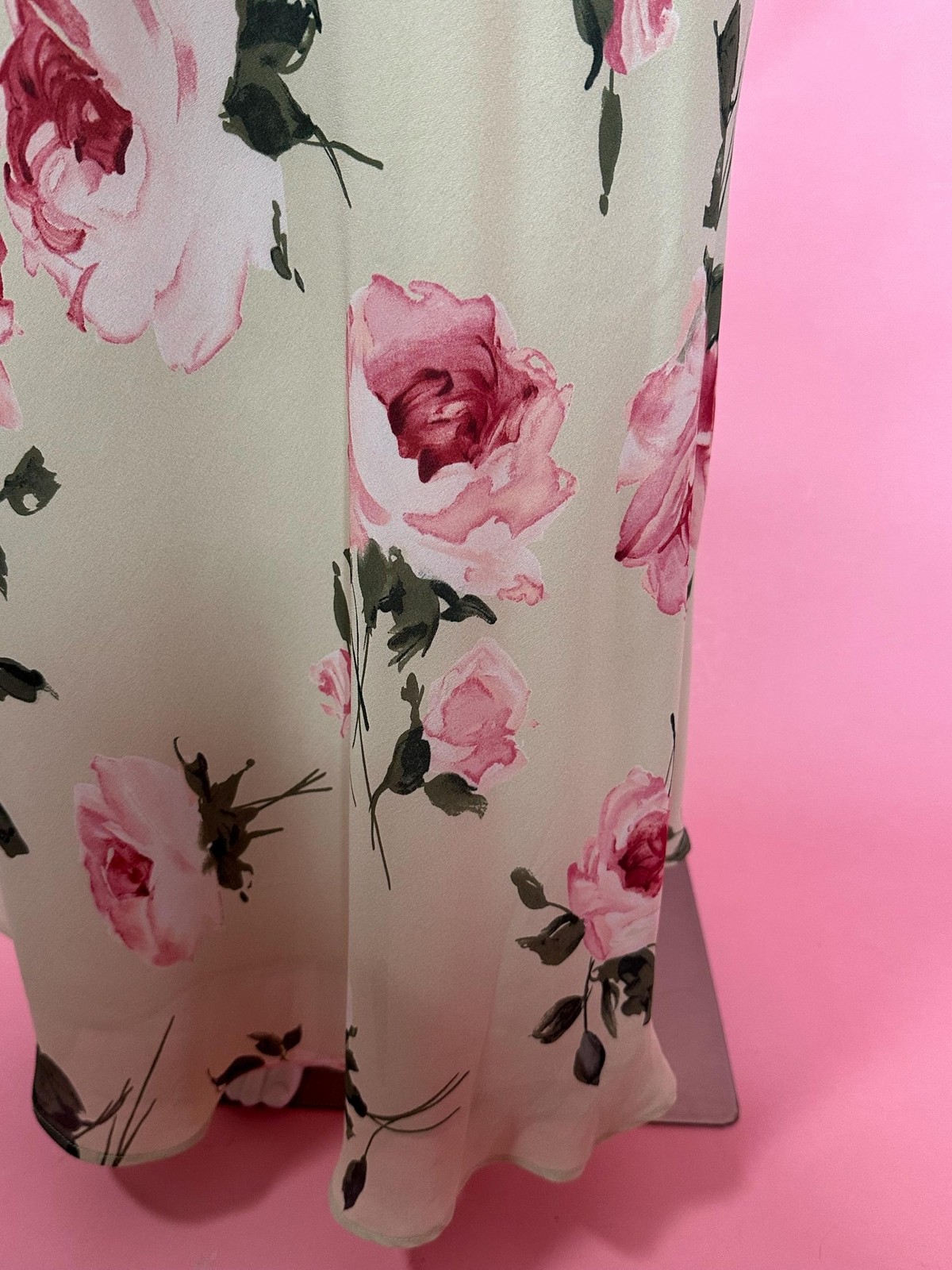 1990s-Y2K HAMPTON NITES ROSE Watercolor Floral Print Maxi Slip Dress. Medium.