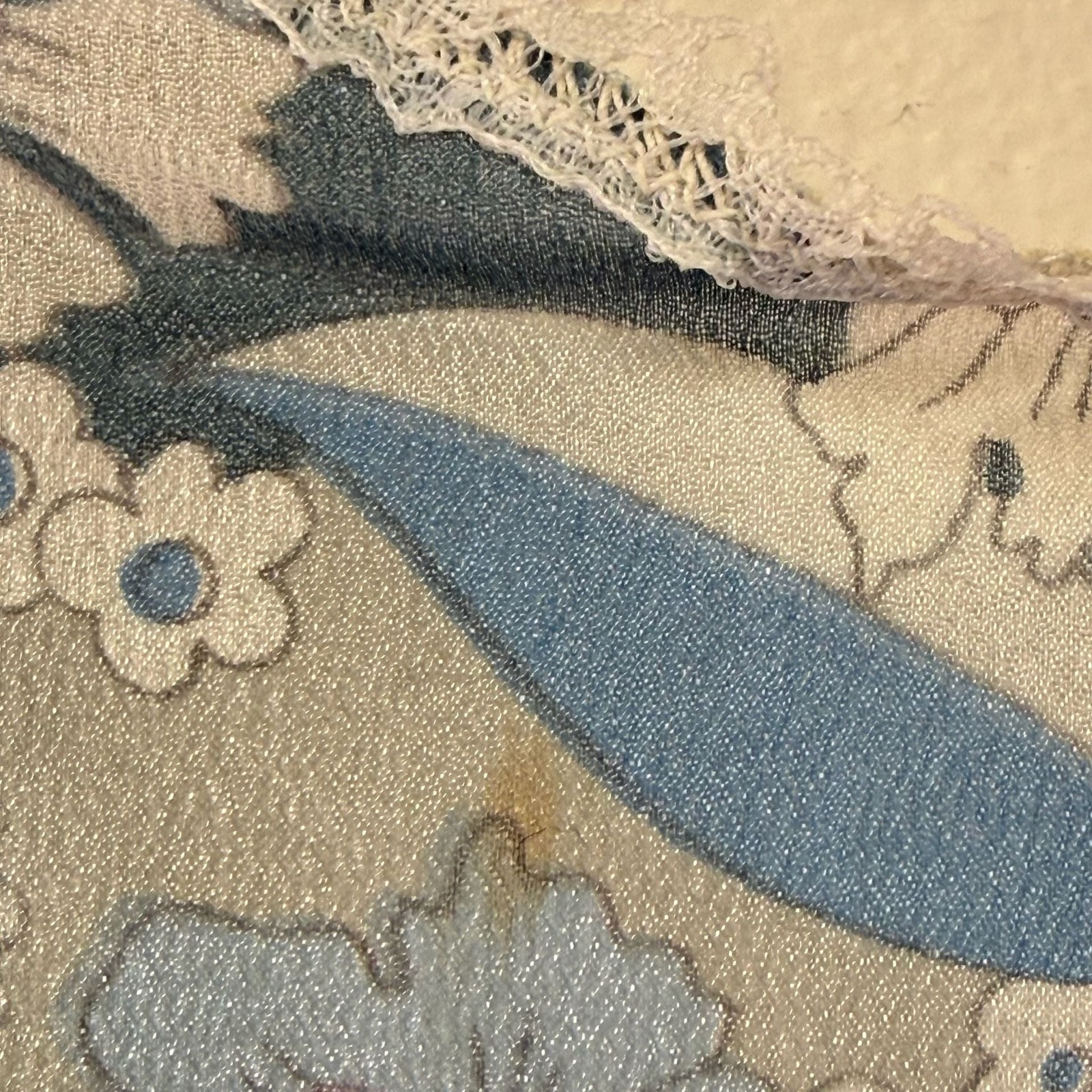 Vintage Floral Lace Trim Nightgown Blue White Chiffon Chemise Nightgown