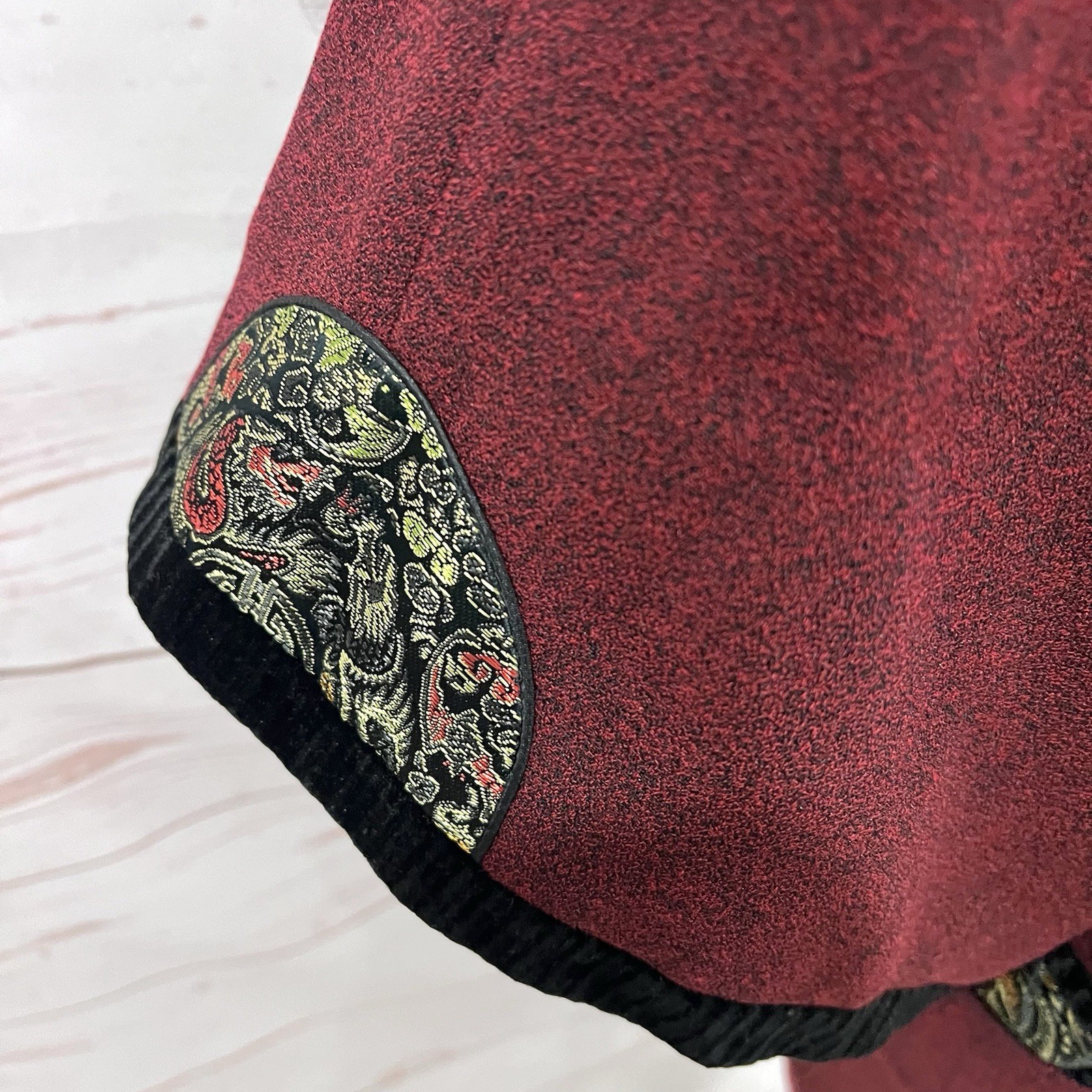 Vintage Asian Mandarin Collar Satin Brocade Velvet Kimono Blazer Cape Jacket