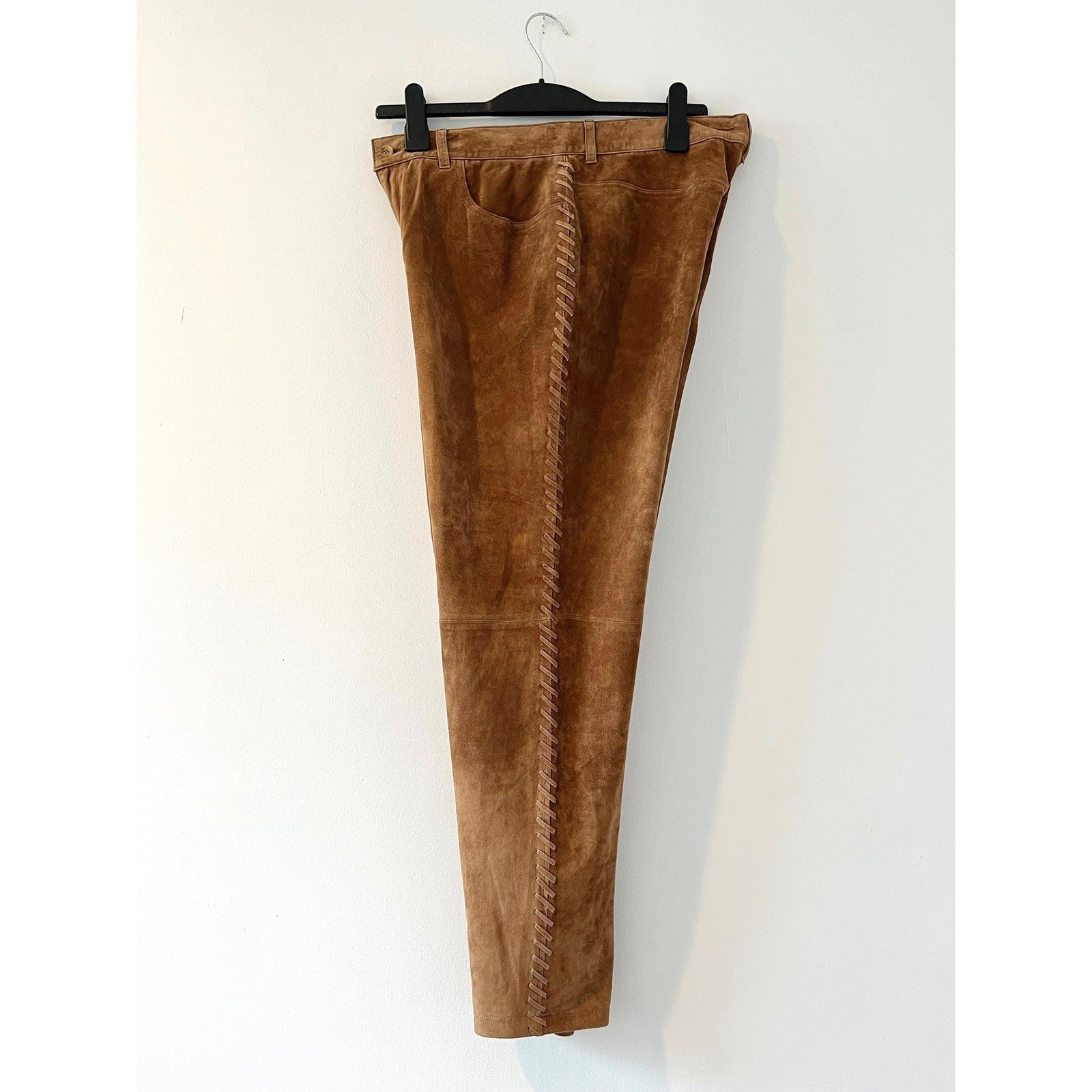 Vintage 90s Y2K Brown Suede Leather Pants Boho Hippie Western Cowgirl Whipstitch
