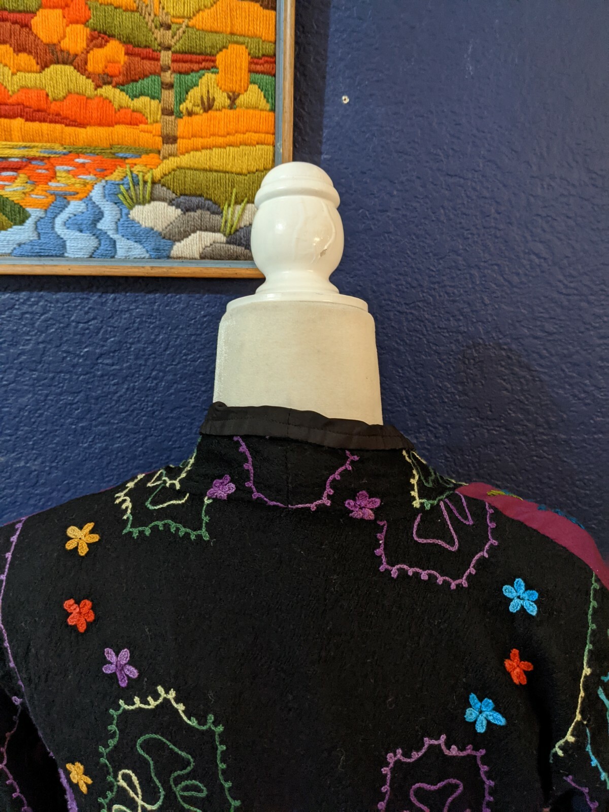 VTG Anu Wearable Art Embroidered Patchwork Tapestry Open Front Jacket Sz Large L
