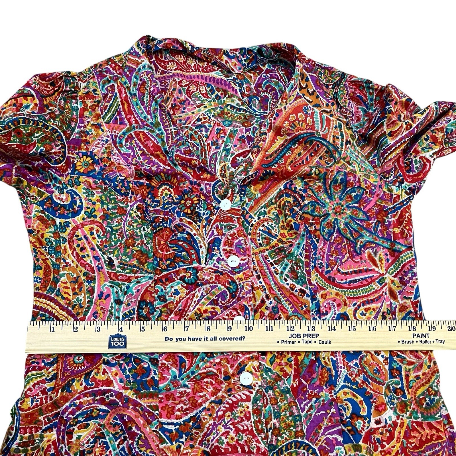 70s VTG Paisley Midi Shirt Dress Large Colorful Retro Psychedelic Hippie