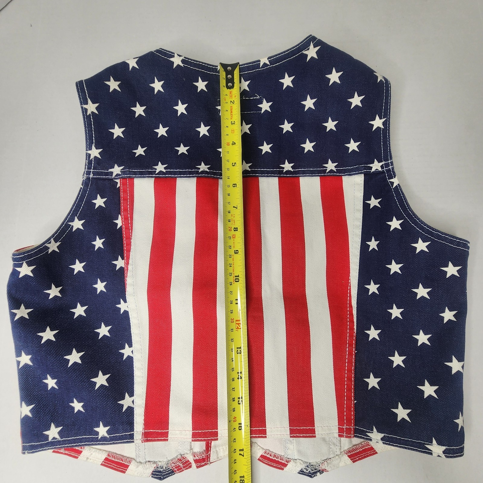 Vintage Parkers Jeans American Flag Vest Womens Large Denim Made in USA Button