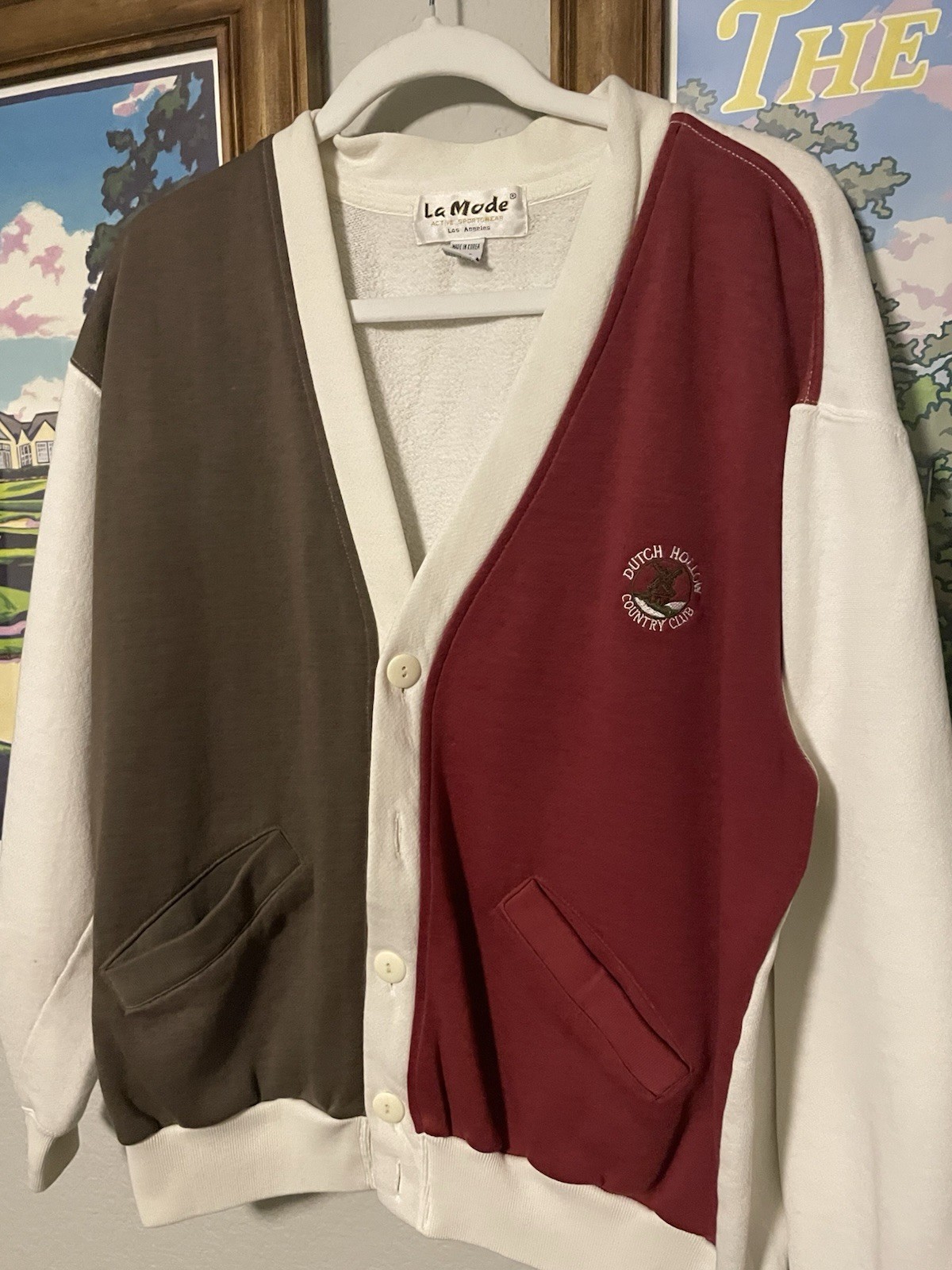 Vintage La Mode Dutch Hollow Country Club Color Block Cardigan Sweatshirt Womens