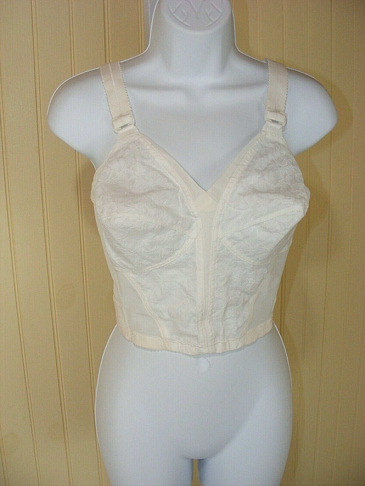 60S LONG LINE BRA PLAYTEX 36B #259 LIVING STRETCH BRA DEADSTOCK IN BOX LACE CUPS
