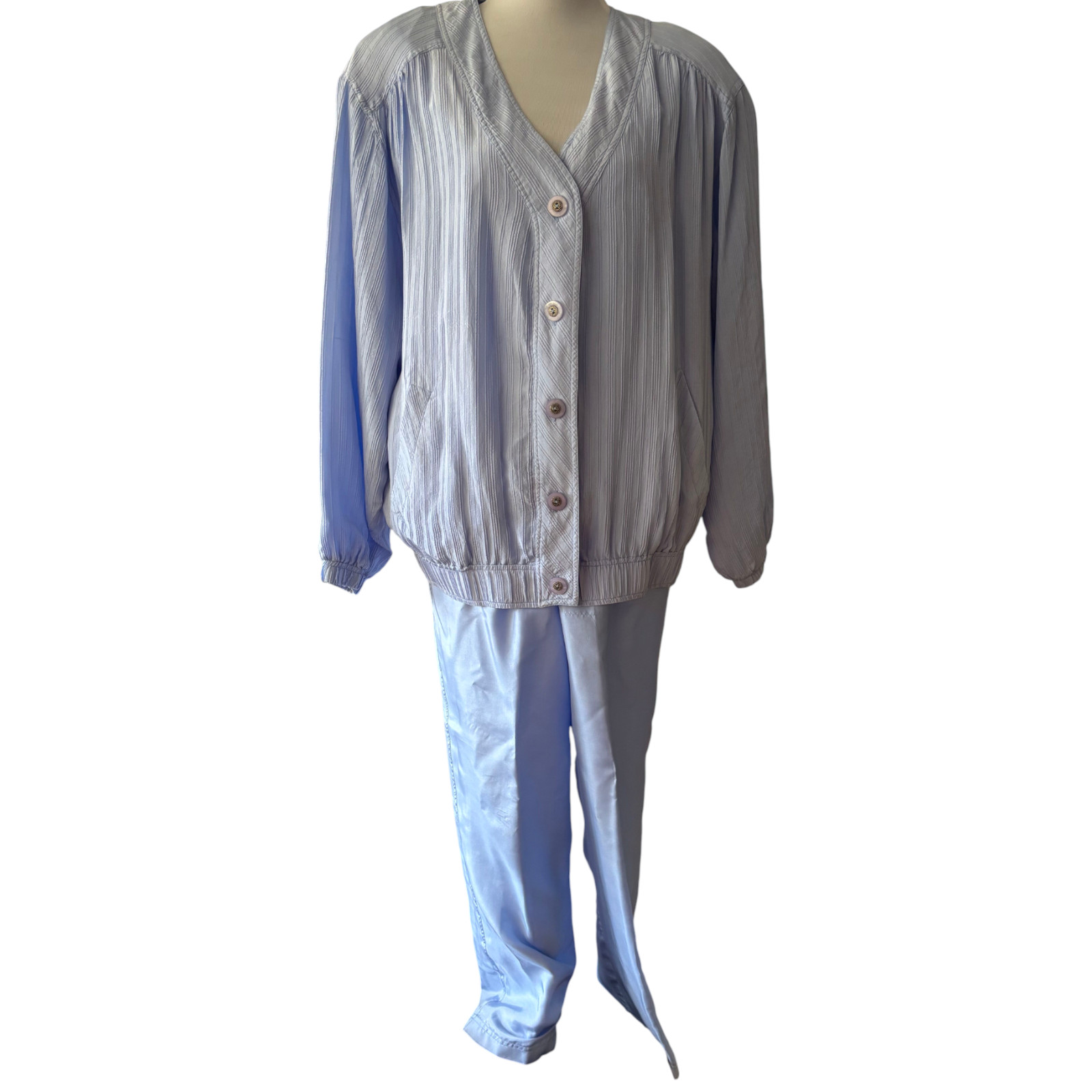 Mureli Vintage blue 100% Silk Jacket and Pants set track suit sz M