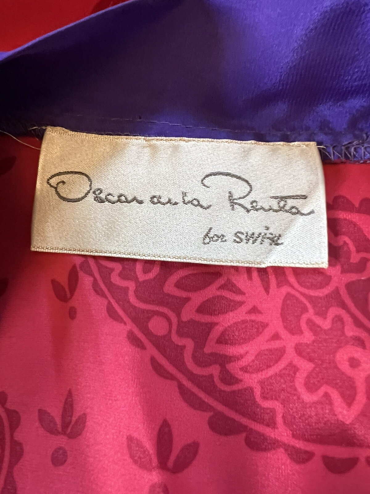 Vintage 1980s Oscar de la Renta Red Purple Silk Paisley Kaftan Lounge Dress O/S