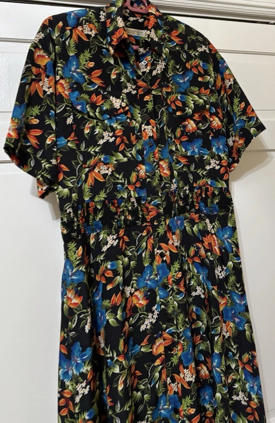 Vtg Y2K 1990’s Liz Claiborne Black Floral Short Sleeve Dress Size 6 Secretary