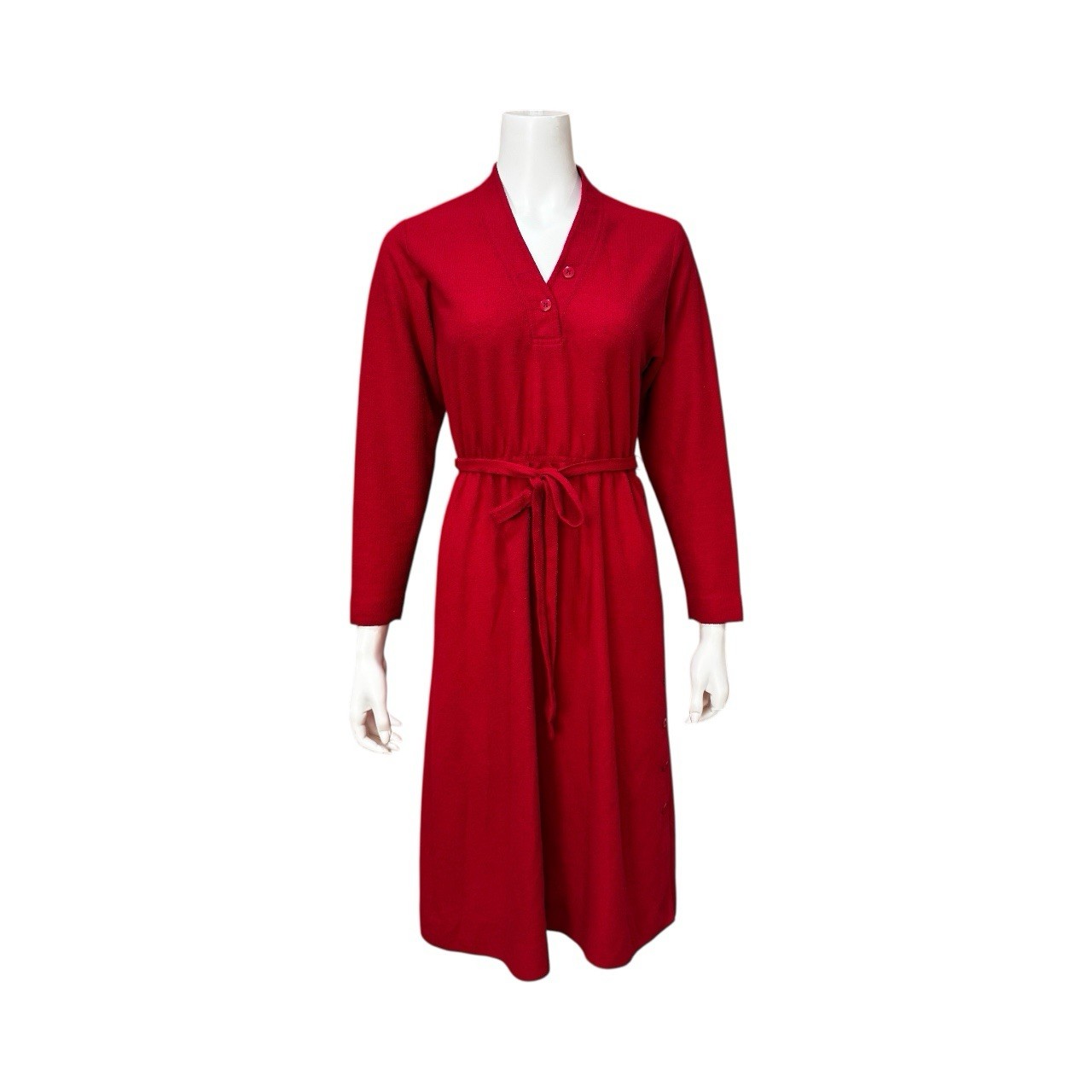 LF Petite Leslie Faye Vintage Red Dress Lightweight Terry Cloth V-Neck USA