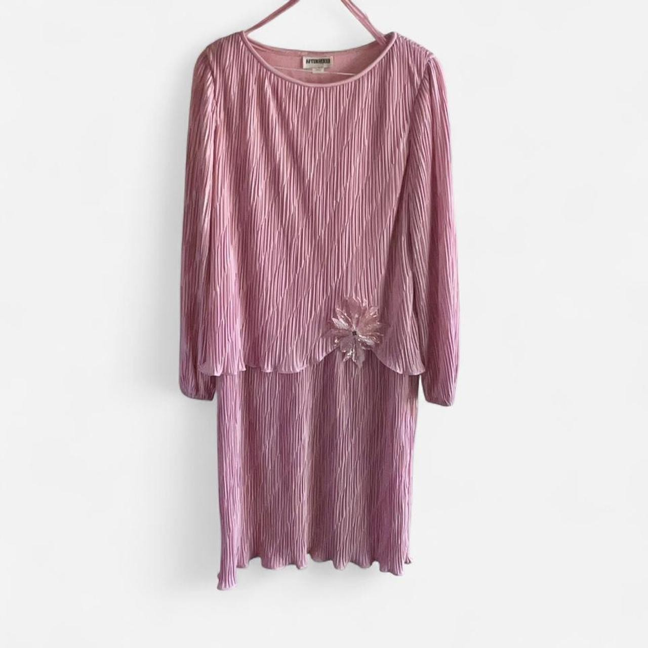 Vintage After Dark Dress Size 11/12 Pink Satin Pleated Overlay 1980s