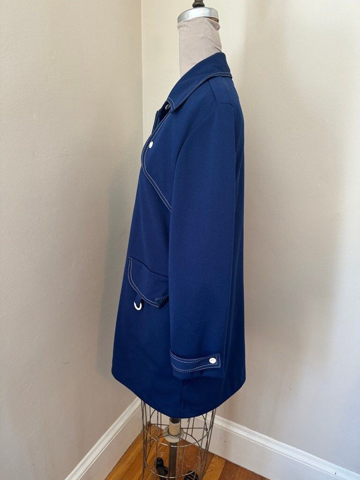 Vintage Navy Poly Car Coat with White Buttons and stitching details – NPC fashio