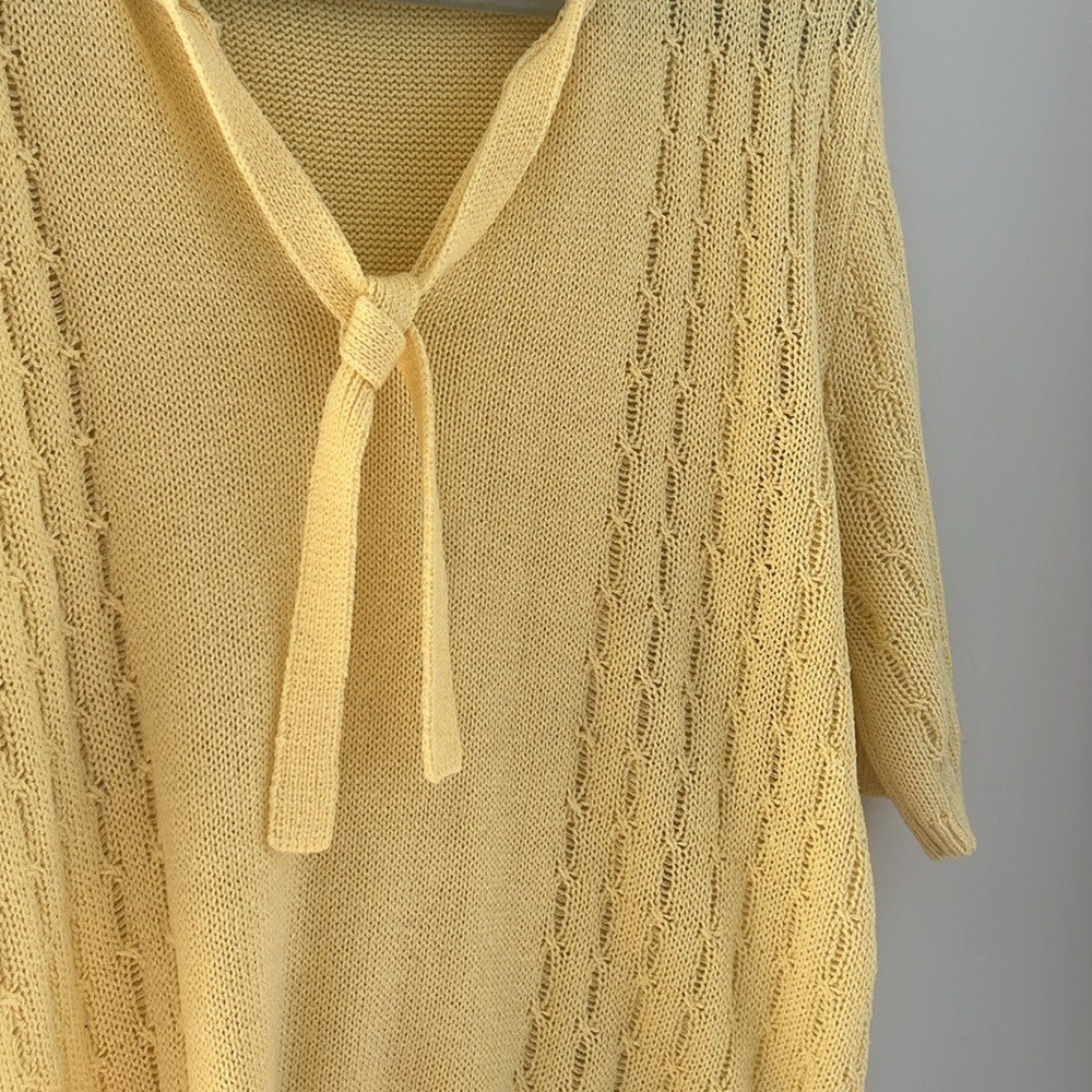 Vintage Bleyle sweater short sleeve cable knit cottage yellow sweater size large