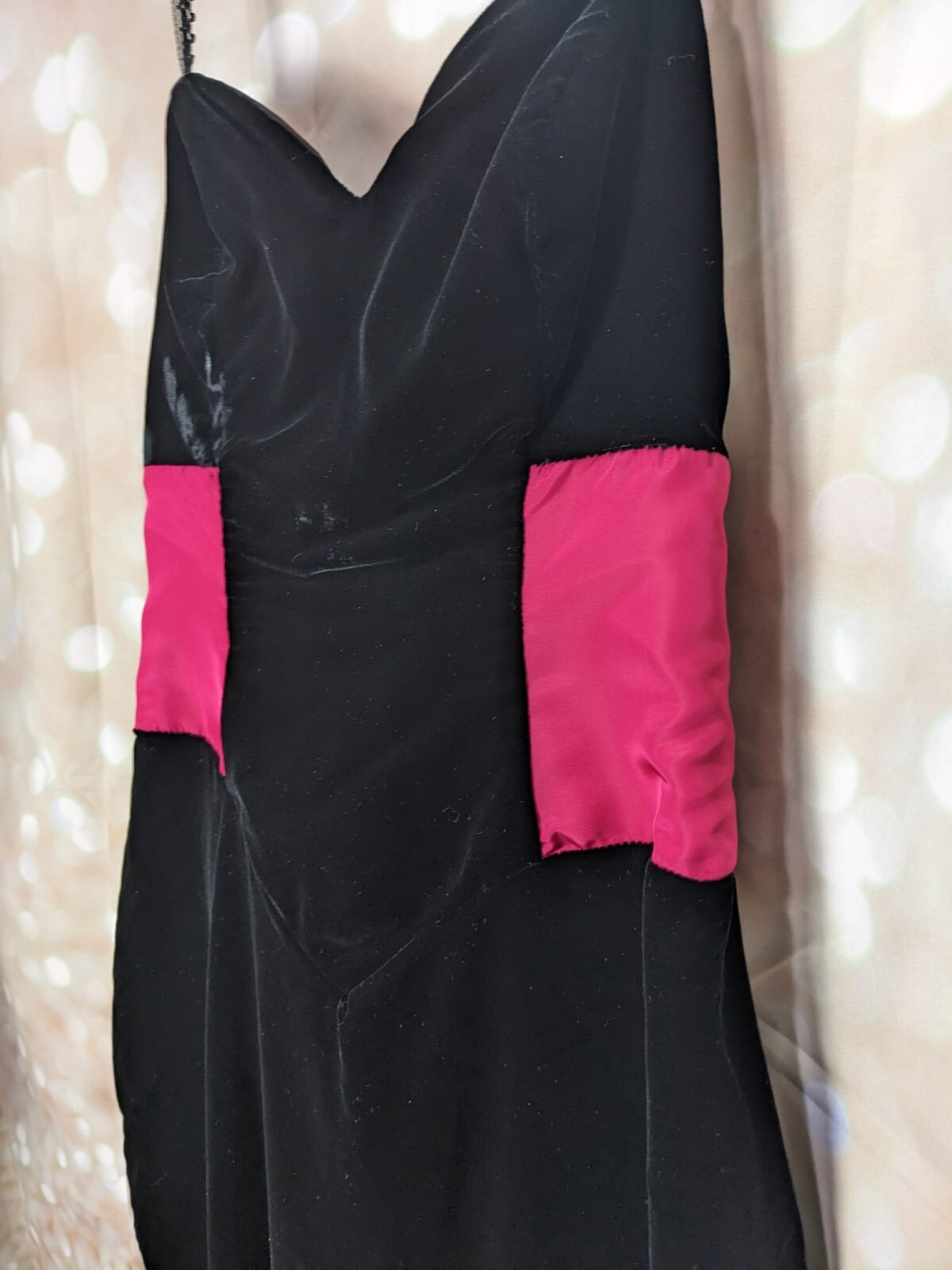 Climax David Howard Vintage Black Velvet W Hot Pink Banded Waist Bow Dress 5/6