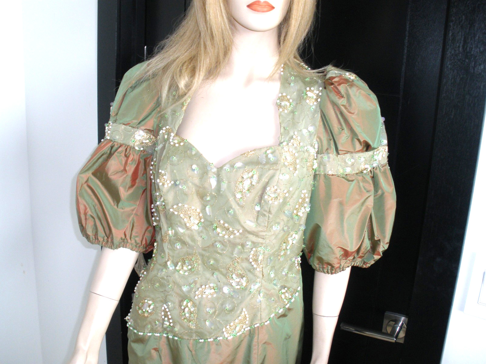 WOW $10K VINTAGE FAMOUS ACTRESS OWNED EMBROIDERY SEQUIN MIDI SILK DRESS 8/10