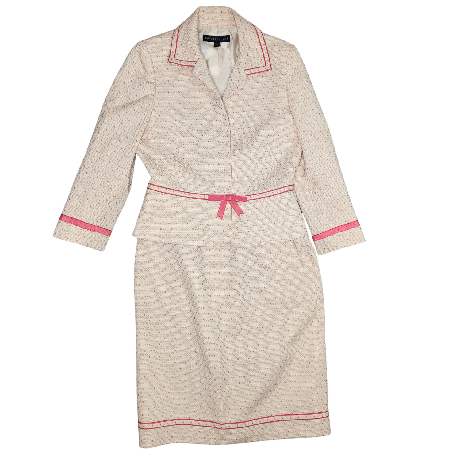 Nipon Boutique Brocade Skirt Jacket Suit Vintage Designer 2 Piece Pink Womens 6