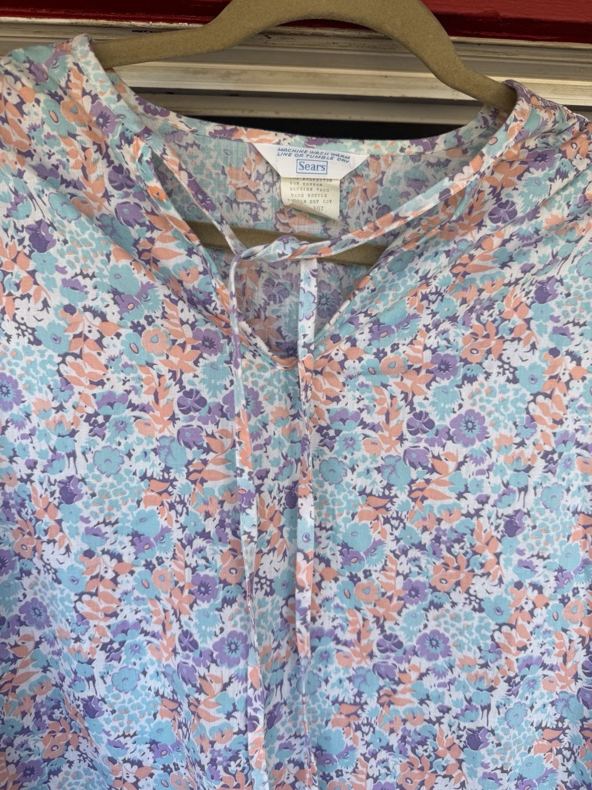 VTG 70s Sears Women’s Floral Pastel Blouse Size 16 Or Large