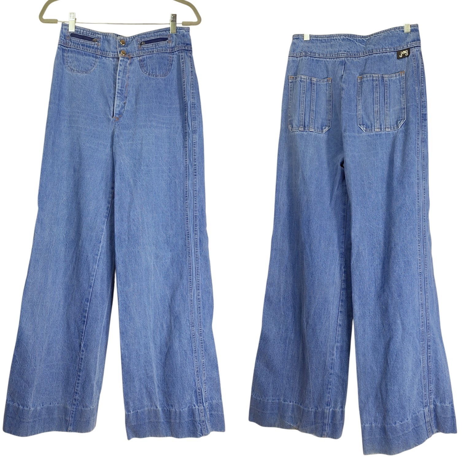 Vintage 70s Jag Sailor Jeans High Waist Wide Leg Denim Sz 29×32 Blue Hippie Boho