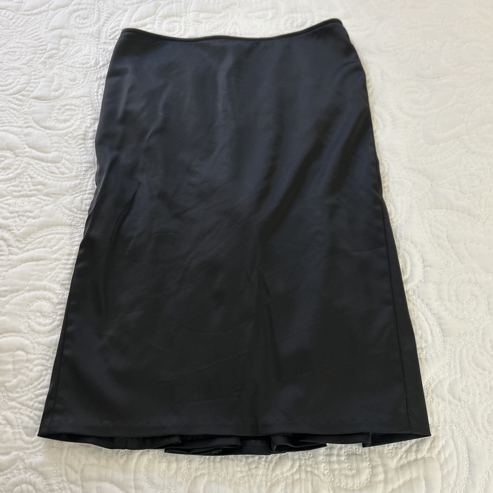 Vintage Narcisa Lang Skirt Women’s Size 12 Black Pencil Front Pleated Rear USA