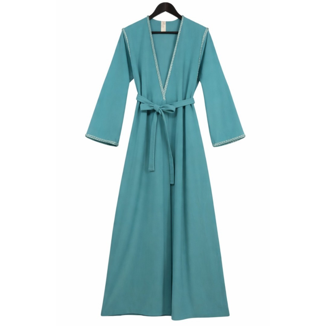 Vintage Vanity Fair Robe M Light Blue Braided Trim Belted Velour Quiet Luxury