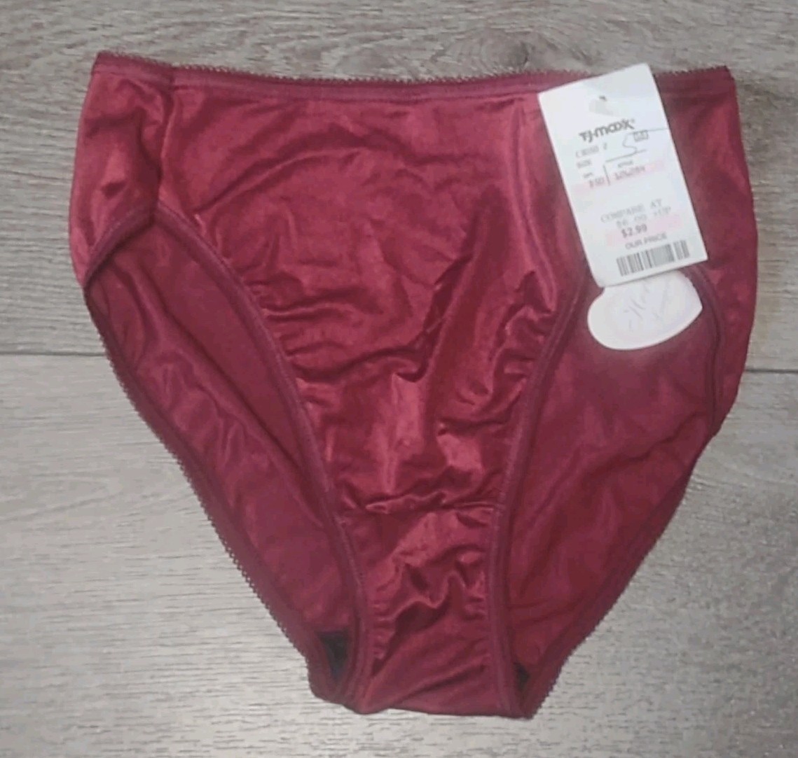 Vtg NWT Panty Hertex Lingerie Nylon Spandex Red Burgundy Shiny Silky Size Small
