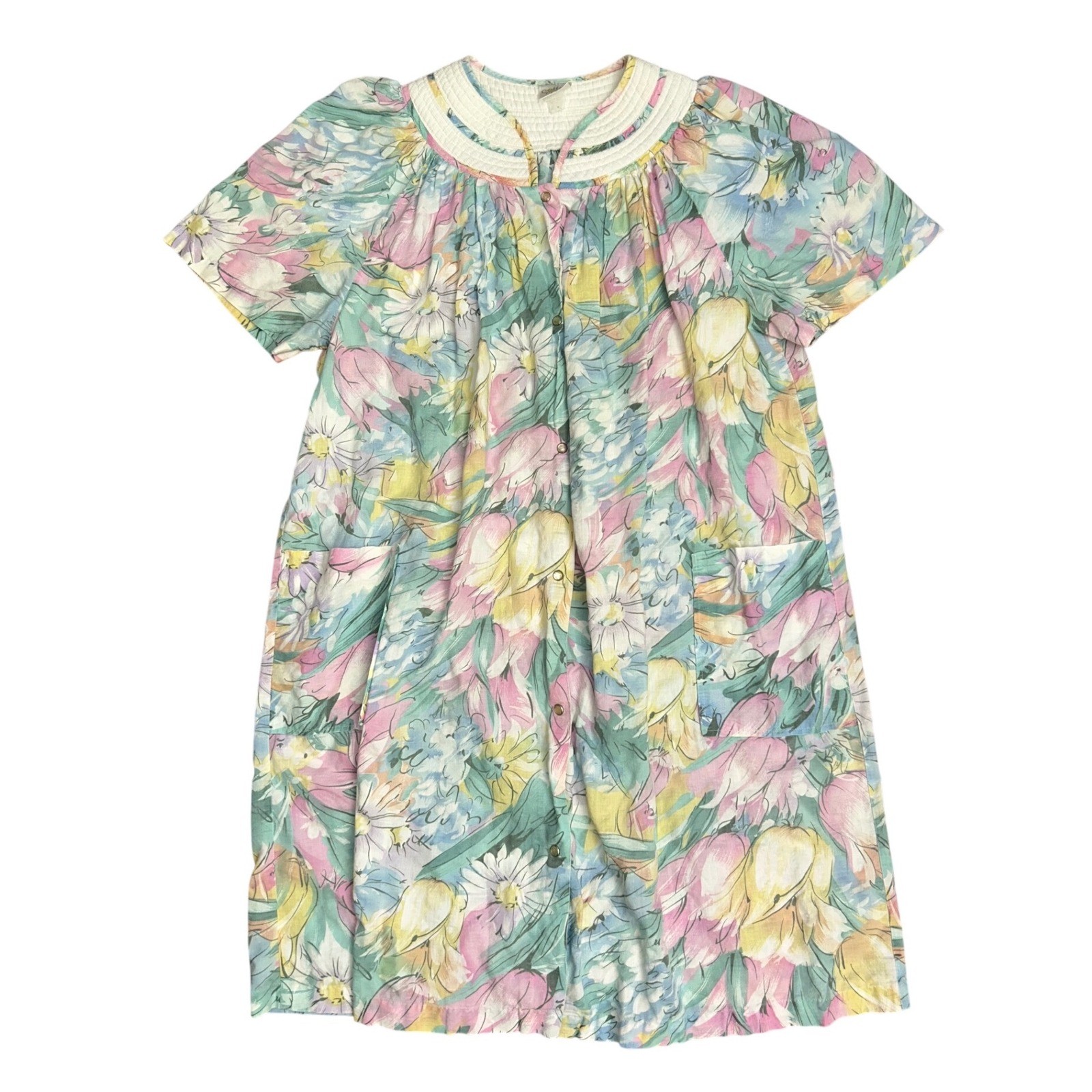 Vintage Pastel Floral House Dress Prairie Cottagecore Muumuu Pink M