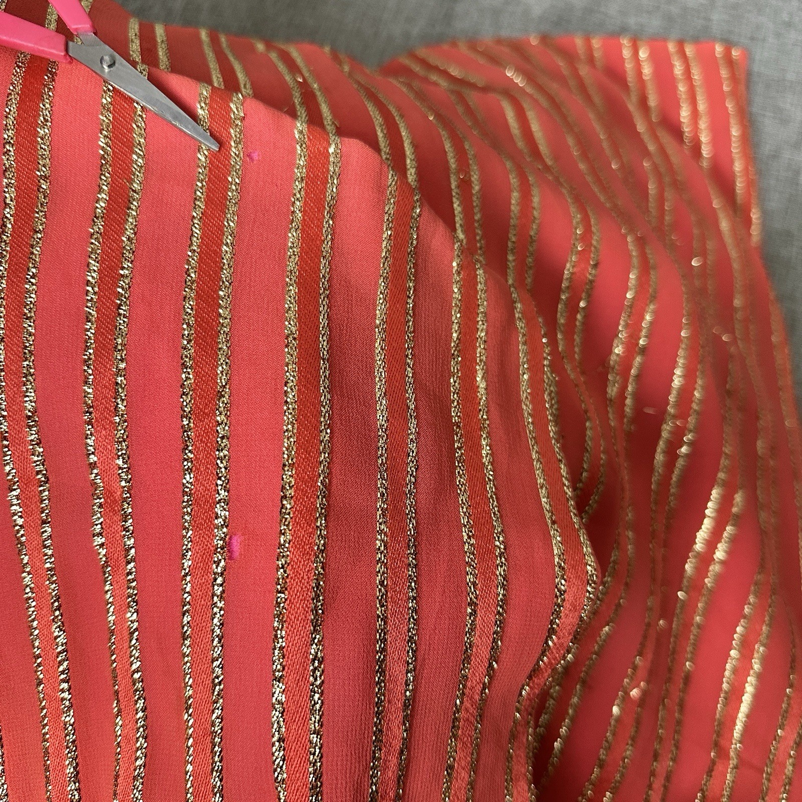 Vintage Robert-David Morton Orange Gold Metallic Stripe Cocktail Dress 70s Small