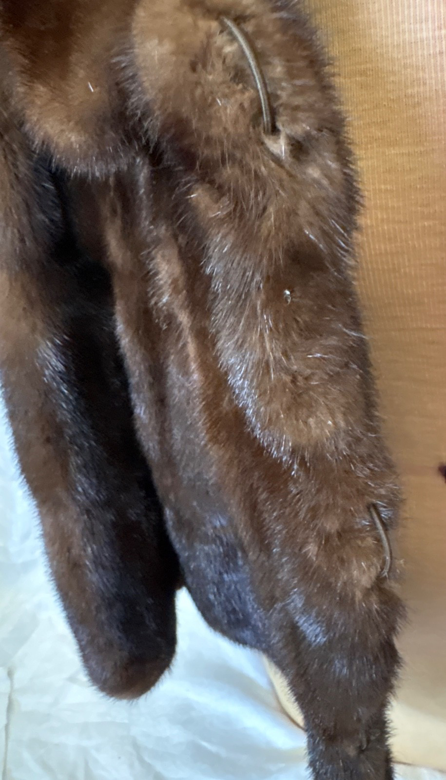 VINTAGE Brown Mink 50’s SHRUG JACKET LADIES SMALL-Shawl Collar-Bracelet Sleeves