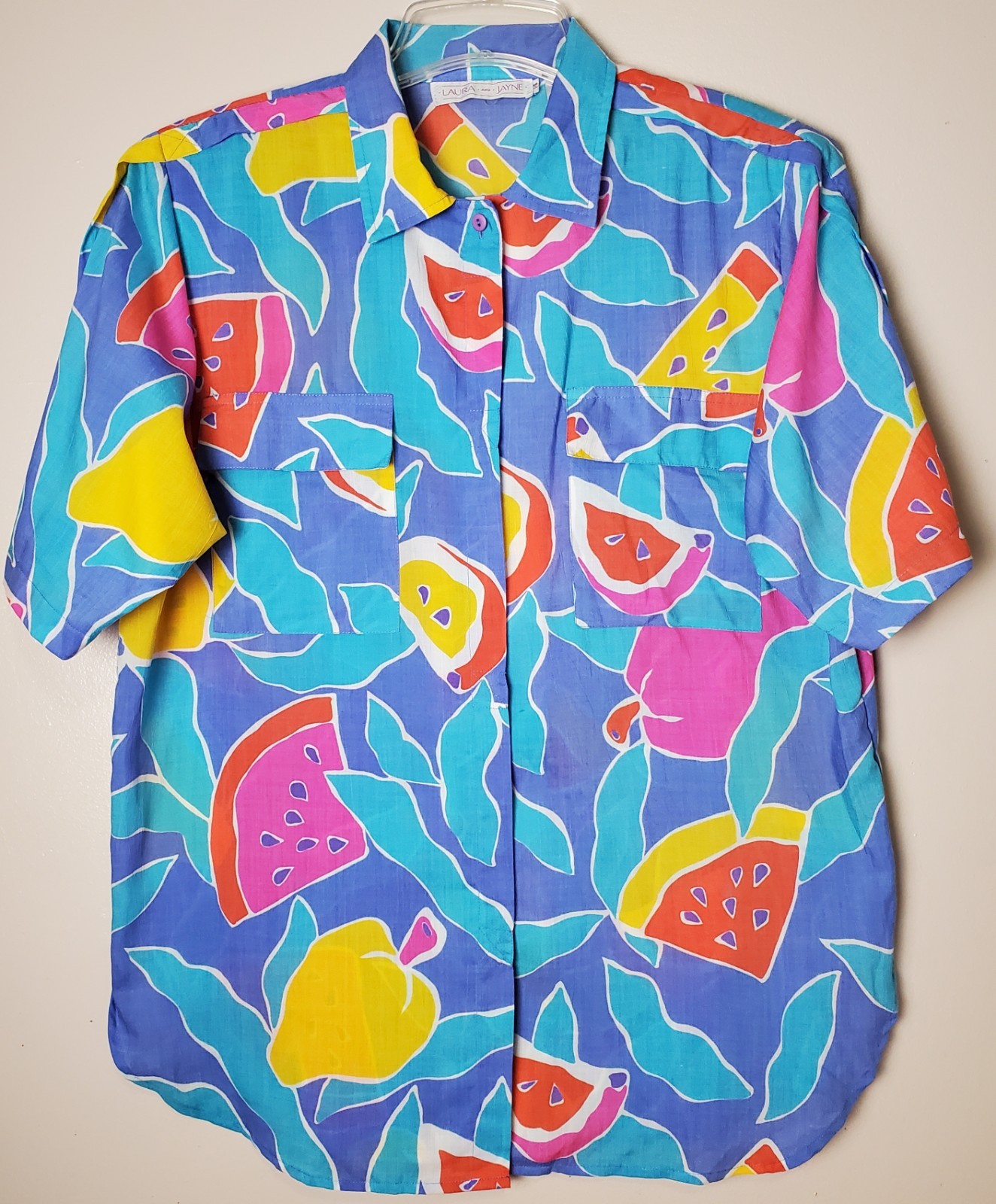 Vintage Laura Jayne Citrus Tropical Fruit Hawaiian Shirt 14 Beach 90s Maximalist