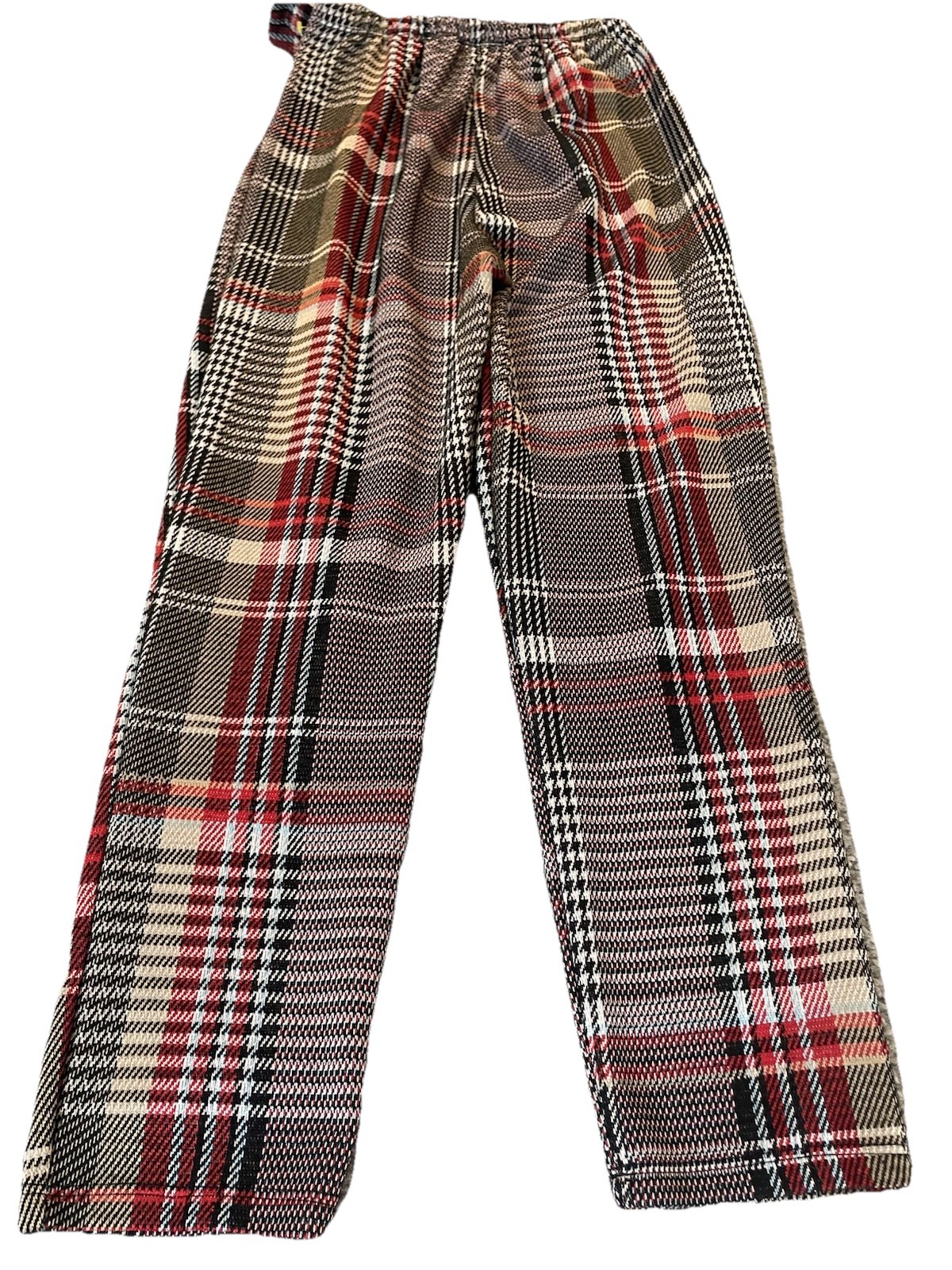 Vtg 70s Belted Plaid Crop Pants Womens Sz S Black Red Straight Leg Retro Preppy