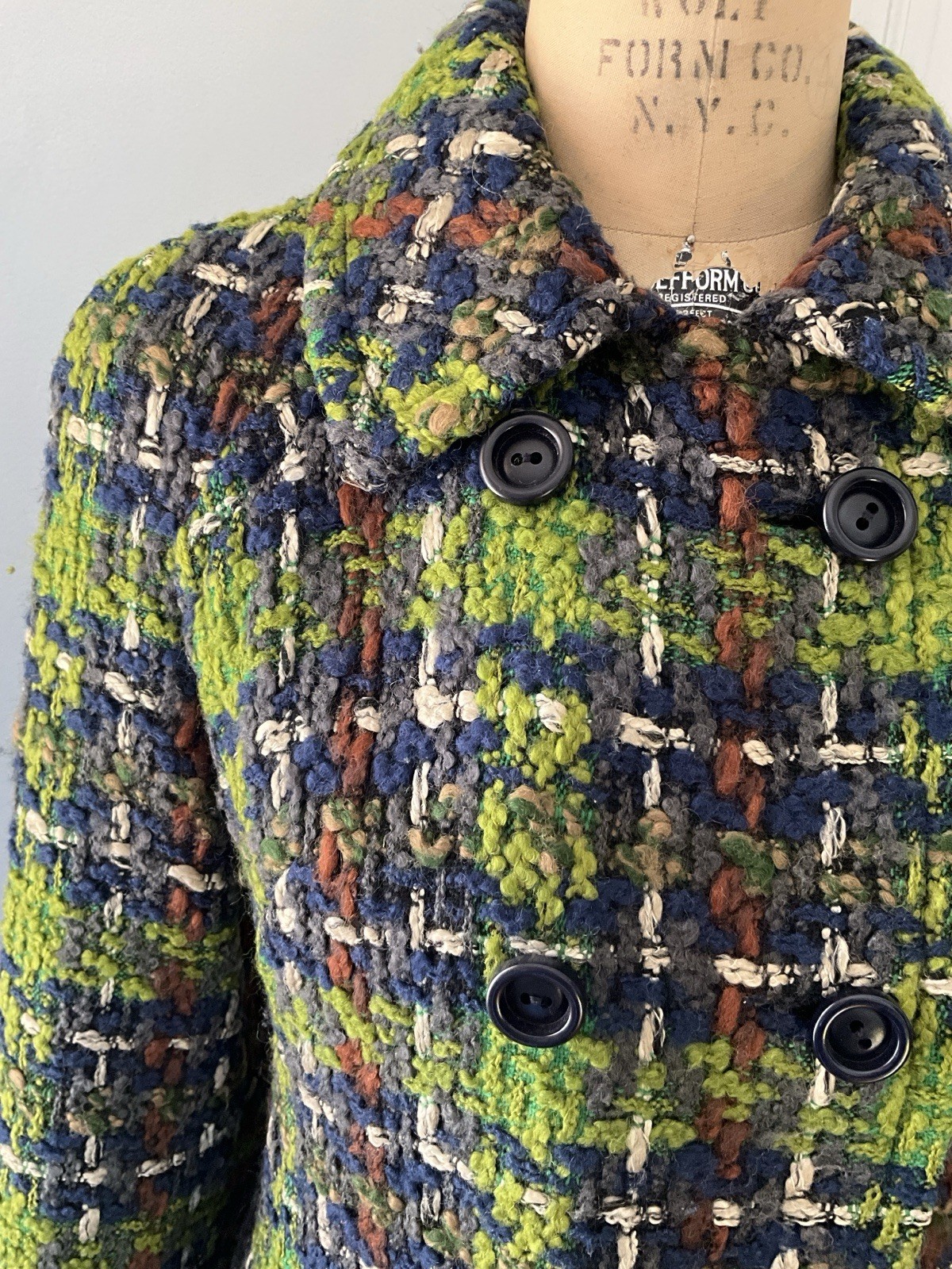 Vintage 1960’s Jack Clarke Chunky Emerald and Sapphire Tweed Boucle Coat
