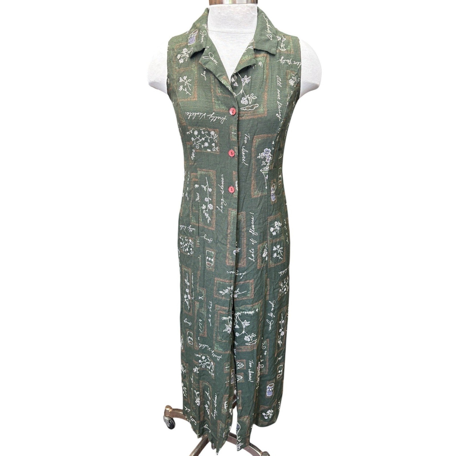 Vintage Olive Green Linen Blend Two Piece Dress Pants Set Cottagecore Chic 10