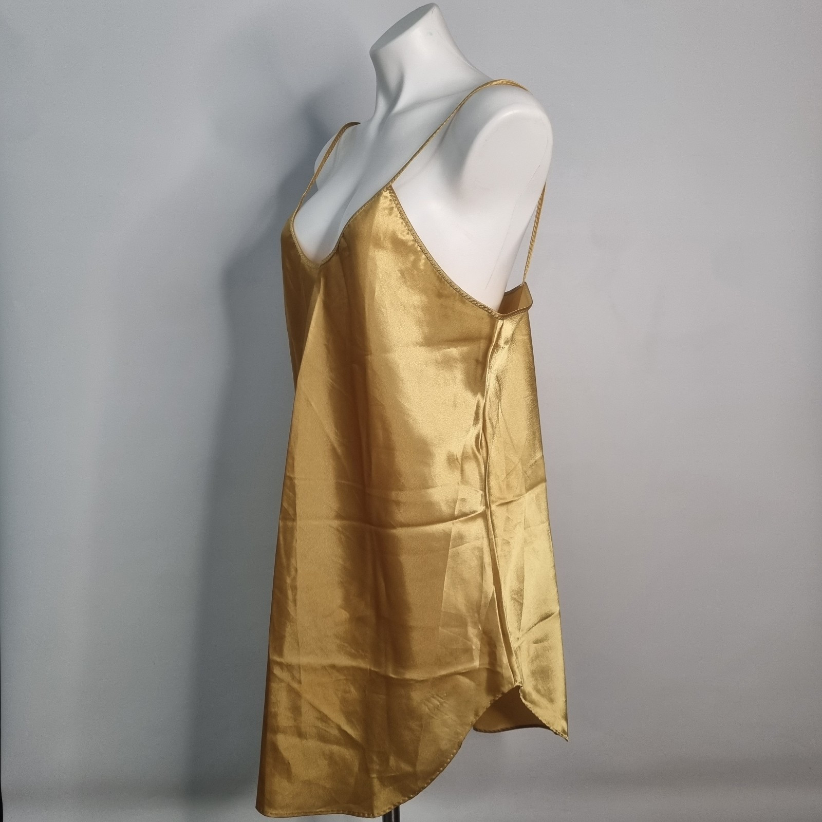 VTG Undercover Wear Sexy Gold Nightgown Strappy Nightie Slip Satin USA Sz L
