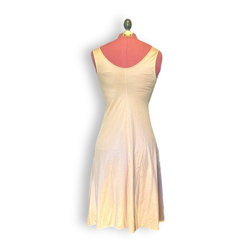 Vintage Shorty Night Gown, Slip Dress, V-neck, XS, Blush Pale Peach Nylon