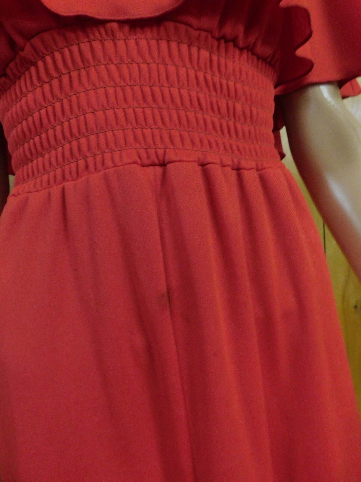 Vintage Red Polyester Gown Maxi Dress 26- 30″ W Soiled*