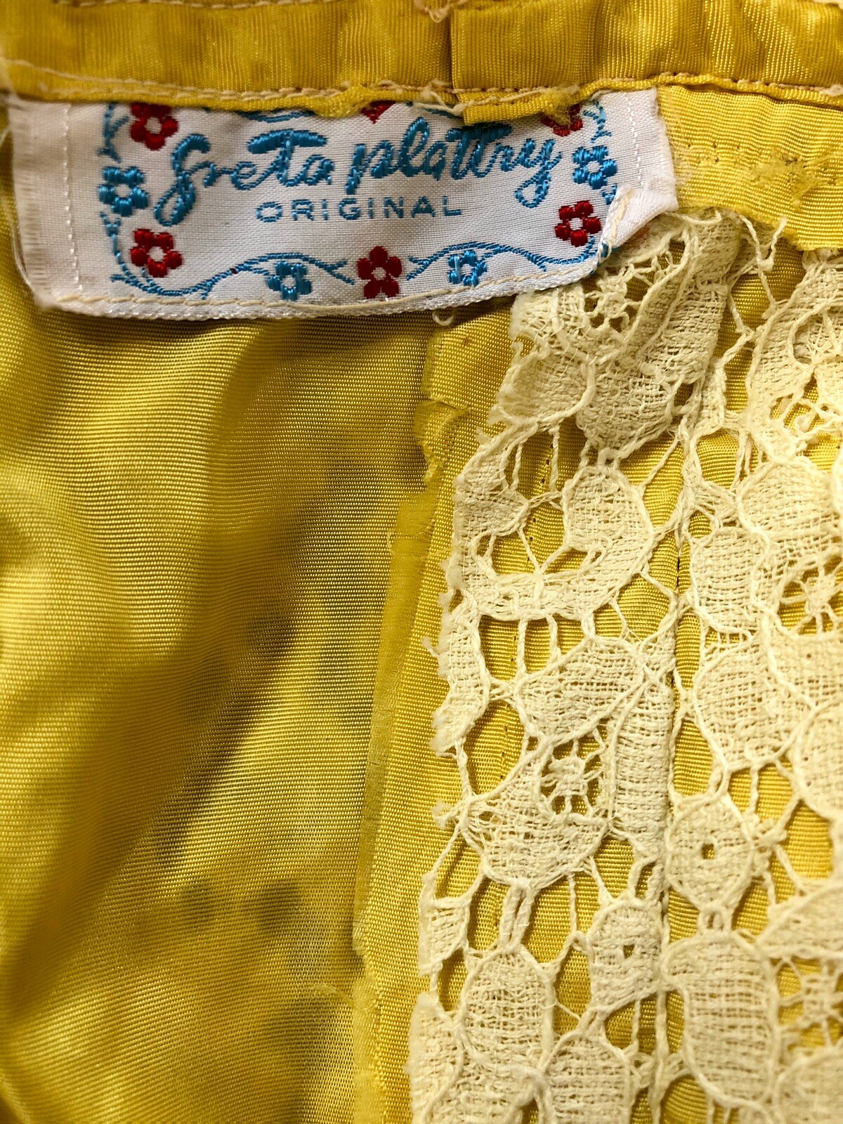 SCARCE VTG 1950s Designer GRETA PLATTRY Yellow Lace & Organdy PATIO SUNDRESS SET