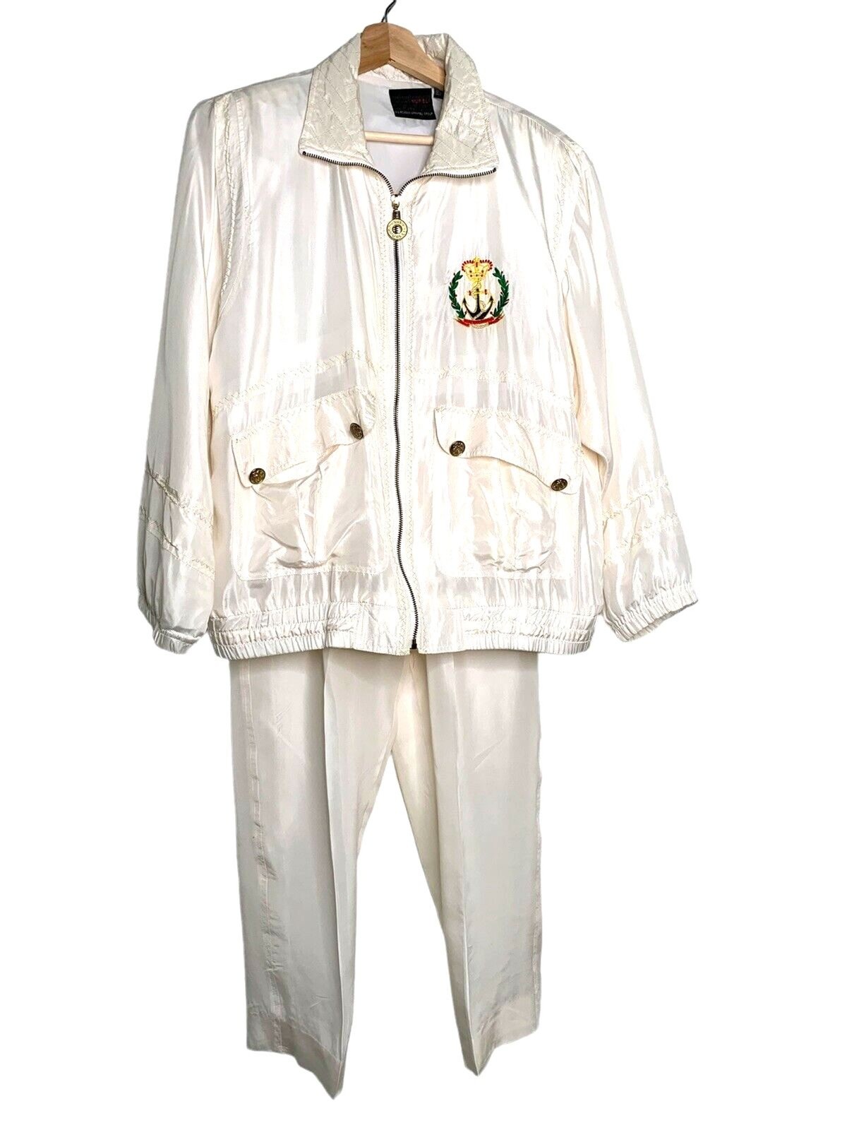 Mureli 100% Silk Sailing Graphic Full Zip Jacket & Elastic Waist Pants Set Sz M