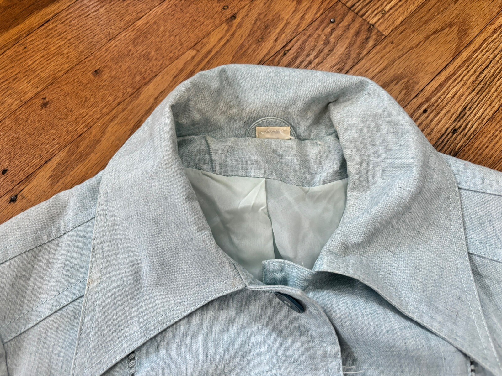 1960s Women’s Made JAPAN Light Blue Jacket,wide Collar.belt,small