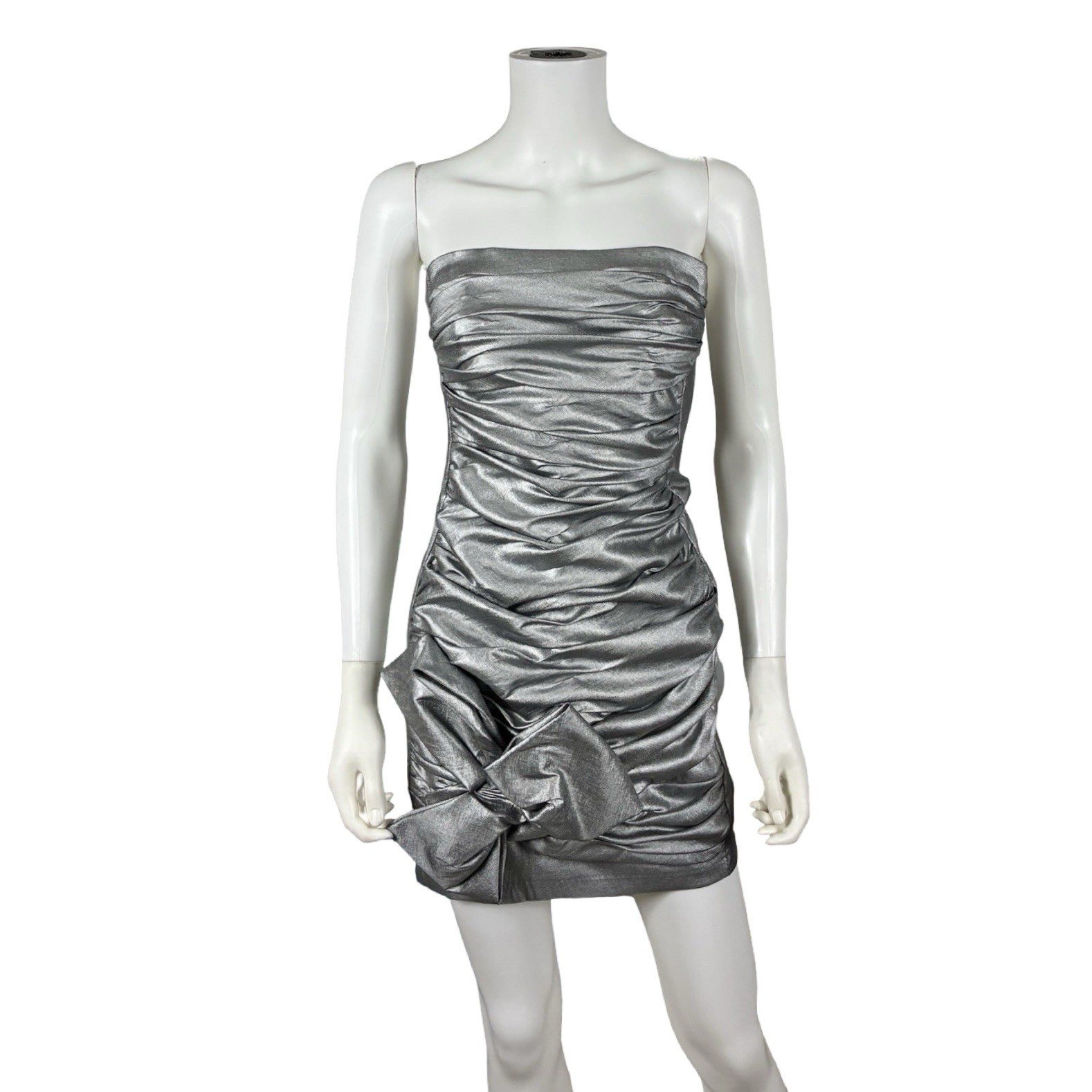 Jessica McClintock Vintage Silver Metallic Ruched Mini Party Dress 6