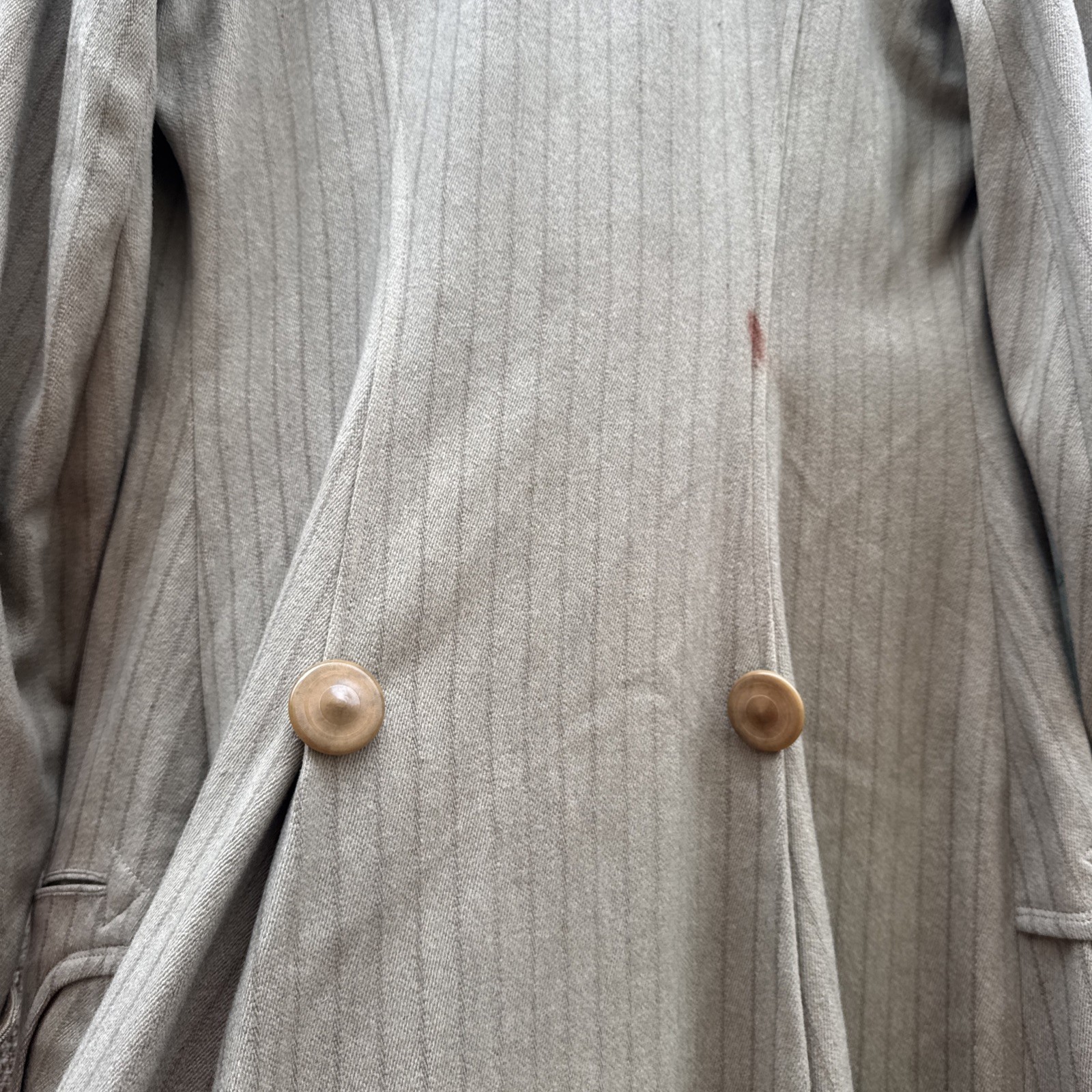 Antique Edwardian Pin Stripe Cream Coat Celluloid Buttons Darting Dress Jacket