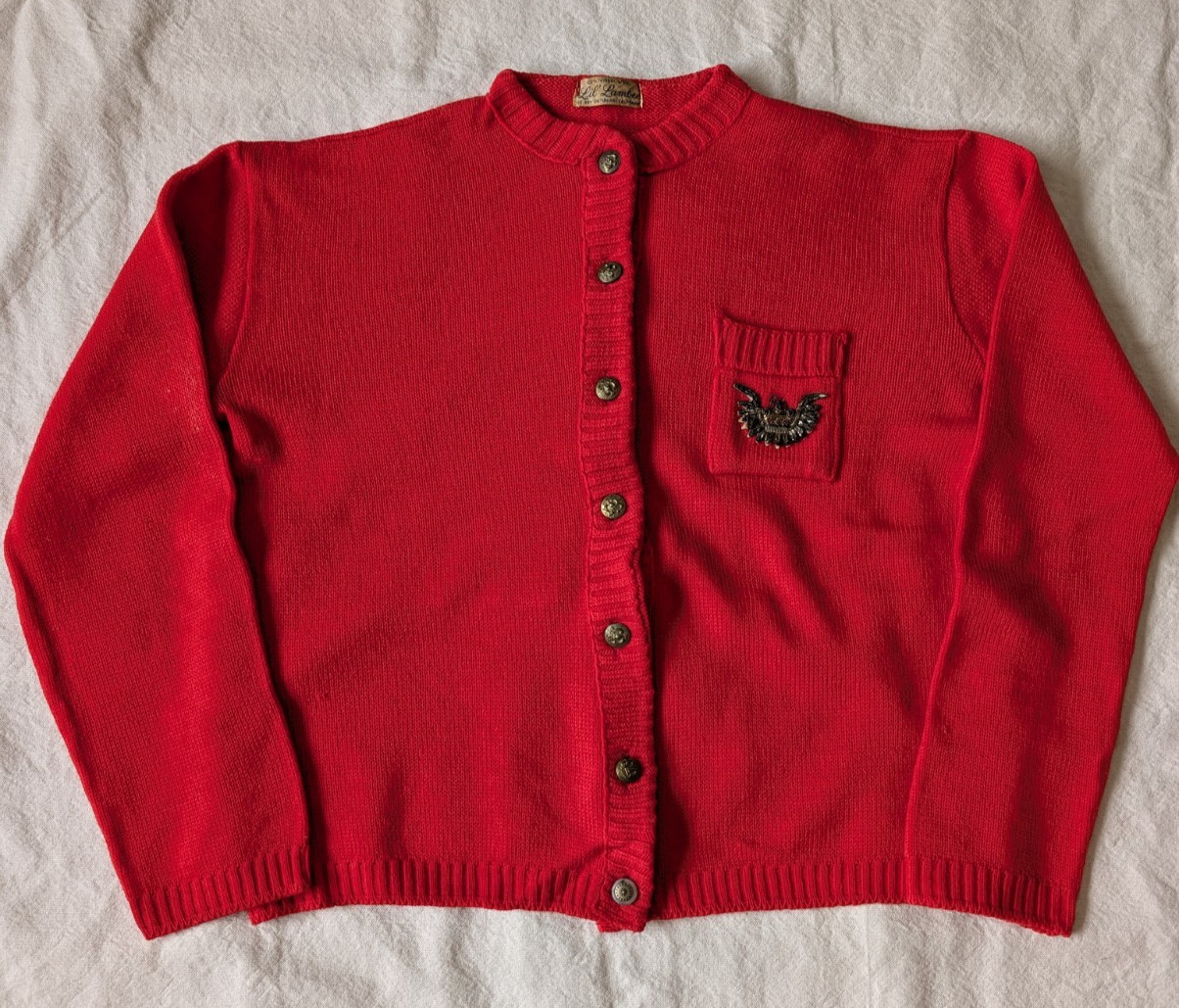 Vintage 50s Le Roy Knitwear Lil Lambee Women’s SM Red Virgin Wool Cardigan USA