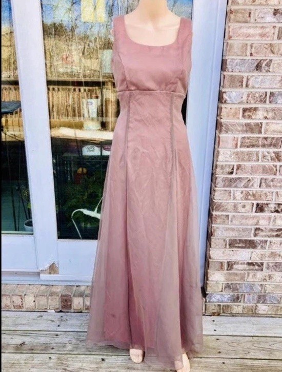 Vintage 90s Brown Grey Chiffon Champagne Formal Classic Glam Prom Gown