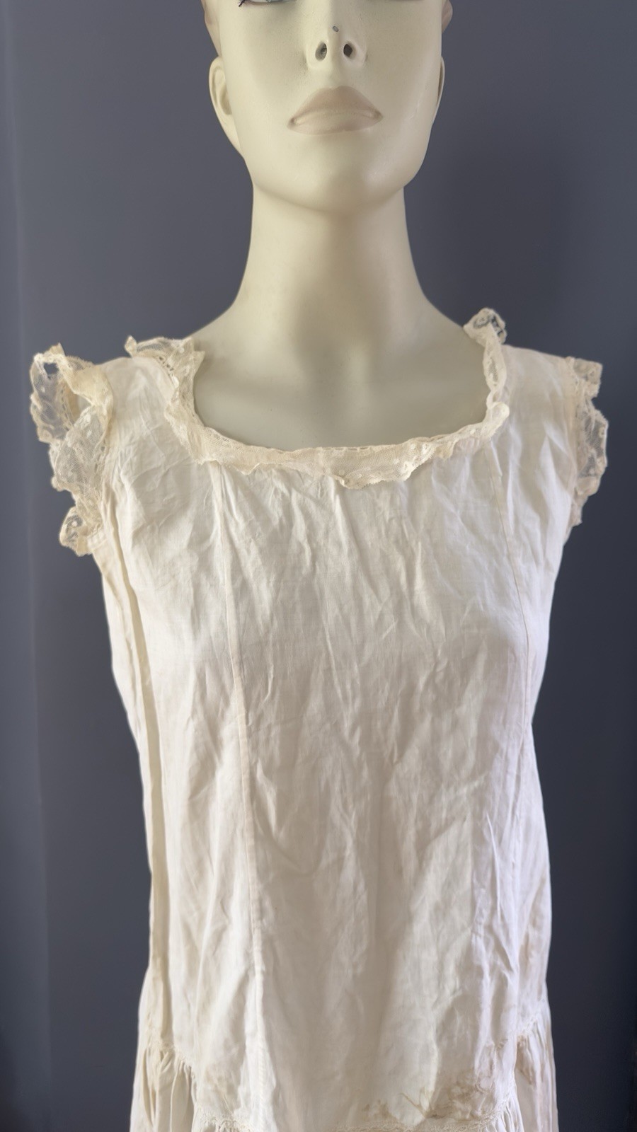 Lovely Antique 19C Lace Trim Cotton Lingerie Full Slip Dress Clothing
